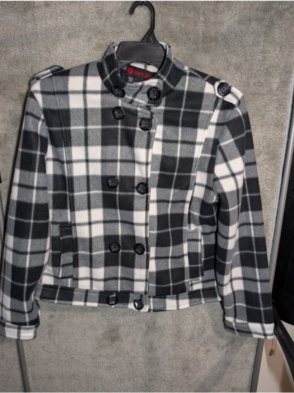 Hot Kiss Outerwear Women's XL Black Gray Plaid Wool Blend Button Coat Jacket 044